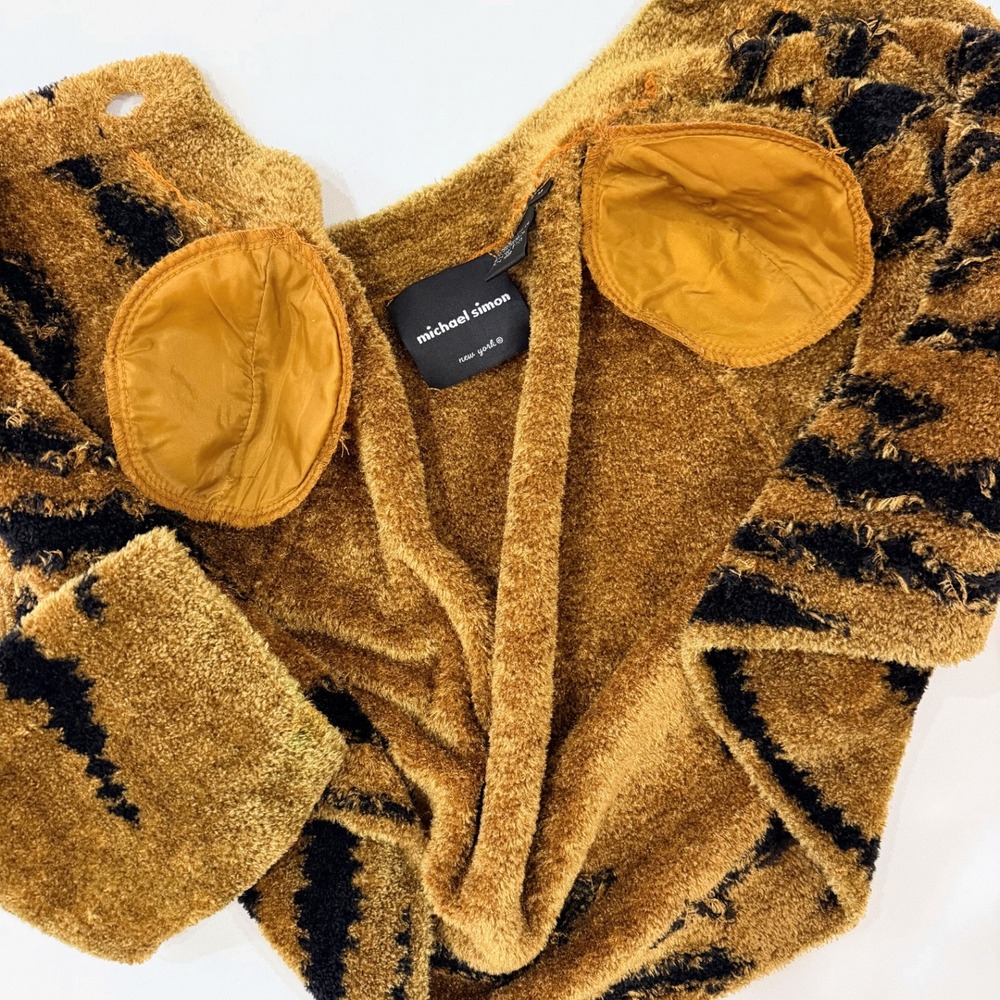 Michael Simon Vintage 90s Tiger Stripe Fuzzy Cardigan Sweater Gold Black M - Picture 8 of 9